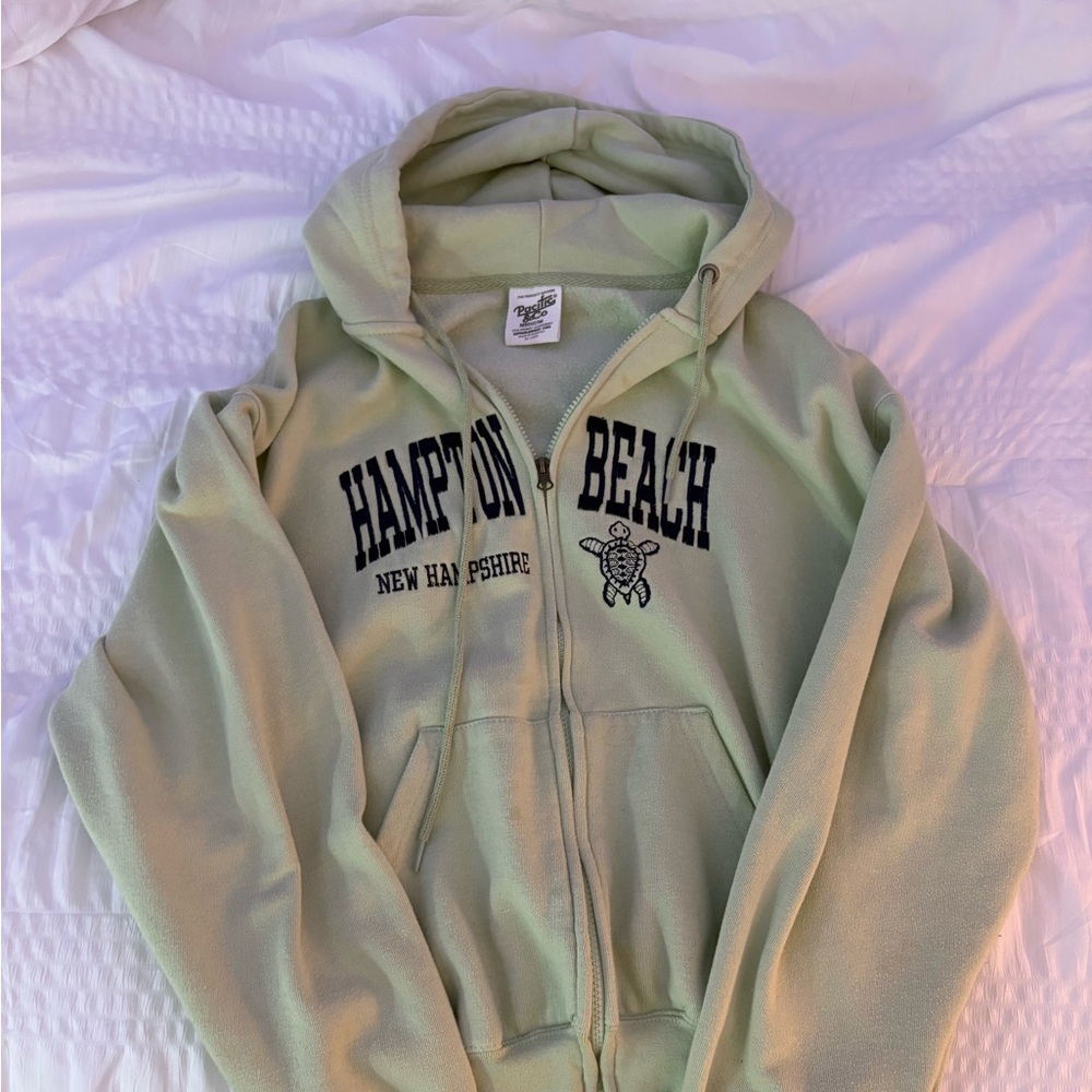 Hampton Beach Zip-Up Hoodie in Light Sage (embroidered)